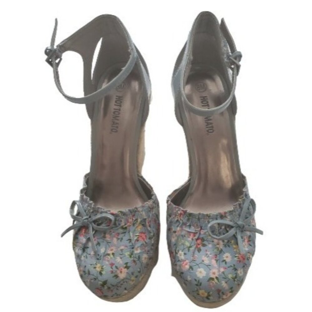 Hot Tomato Women's Daisy Calico Floral Lolita Bow Platform Wedge Sandals Size 8M - Picture 3 of 12